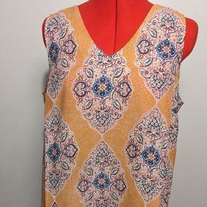 VIOLET + CLAIRE -  Orange paisley sleeveless blouse, Women's, Large